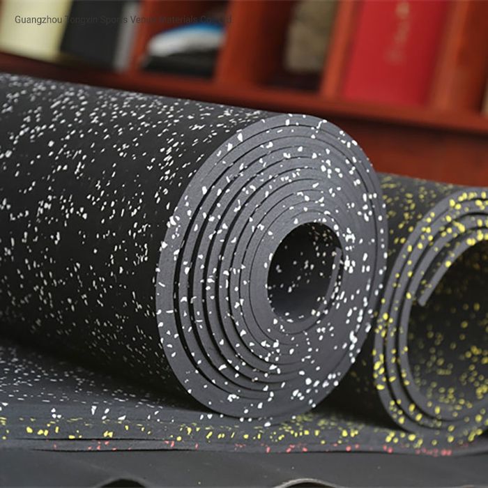 Гумена Фитнес настилка на ролка + 20% EPDM, 8 мм| 12 кв.м | Сиви шарки