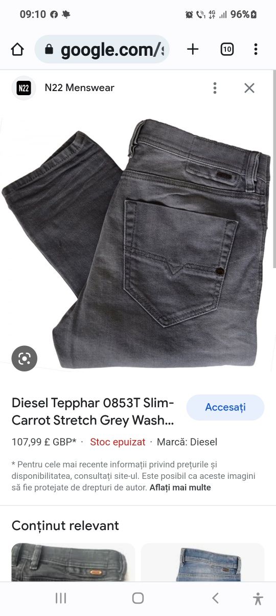 Blugi Diesel Tepphar 0853T Slim-Carrot Strech Grey wash-34/32