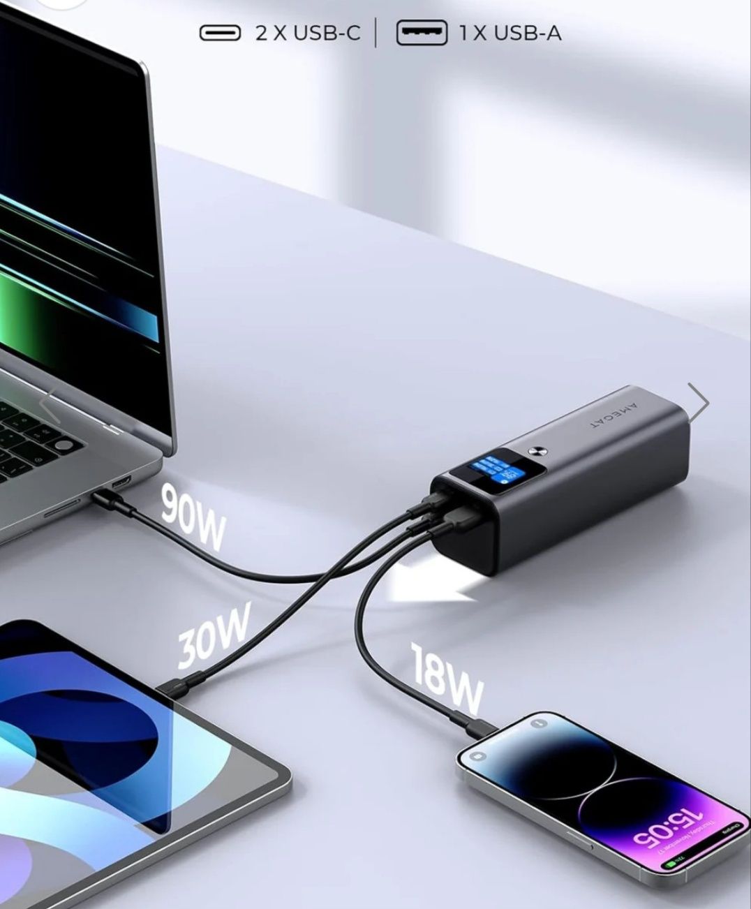 27600mAh 3-портово преносимо зарядно устройство PD 3.1 батерия