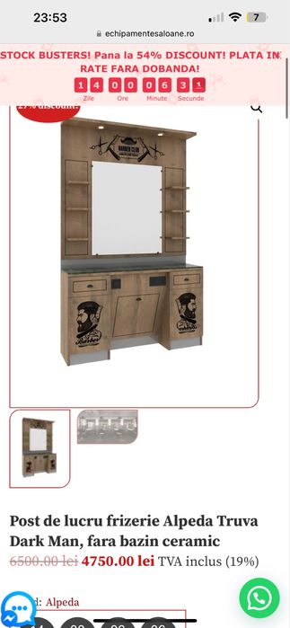 Mobilier frizerie 1900 lei bucata