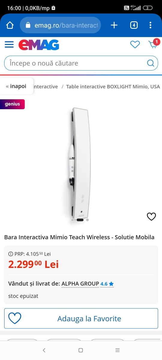 Bara interactiva wireless Mimio Teach ICD02