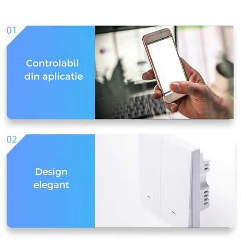 Intrerupator Smart, 2 butoane, Conectivitate ZigBee