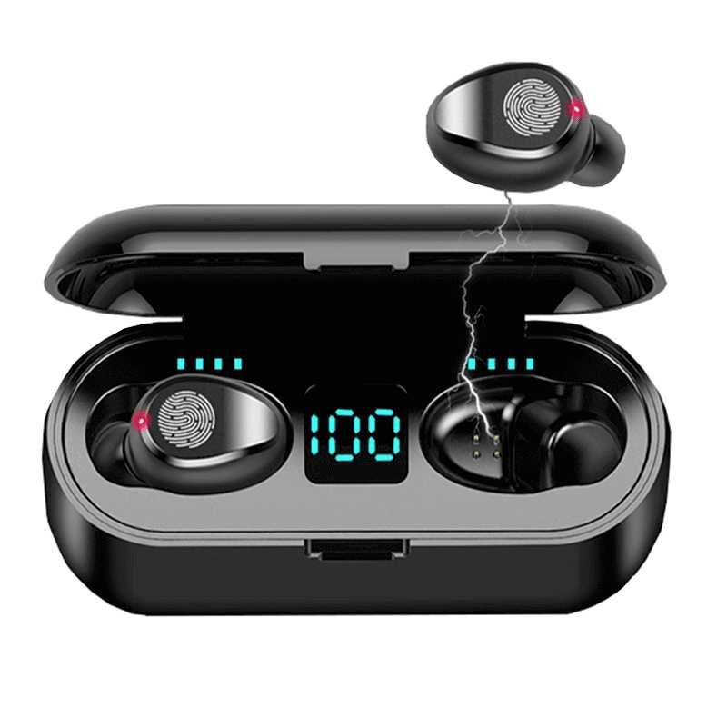 Bluetooth Безжични слушалки F9, Wireless BT V5.0, Waterproof,Powerbank