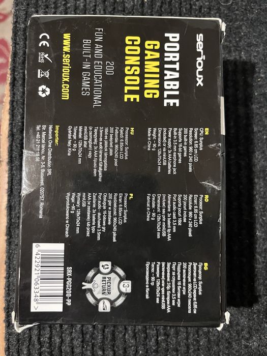 Consolă Portabilă Serioux cu 200 de Jocuri (Ecran 2.7")