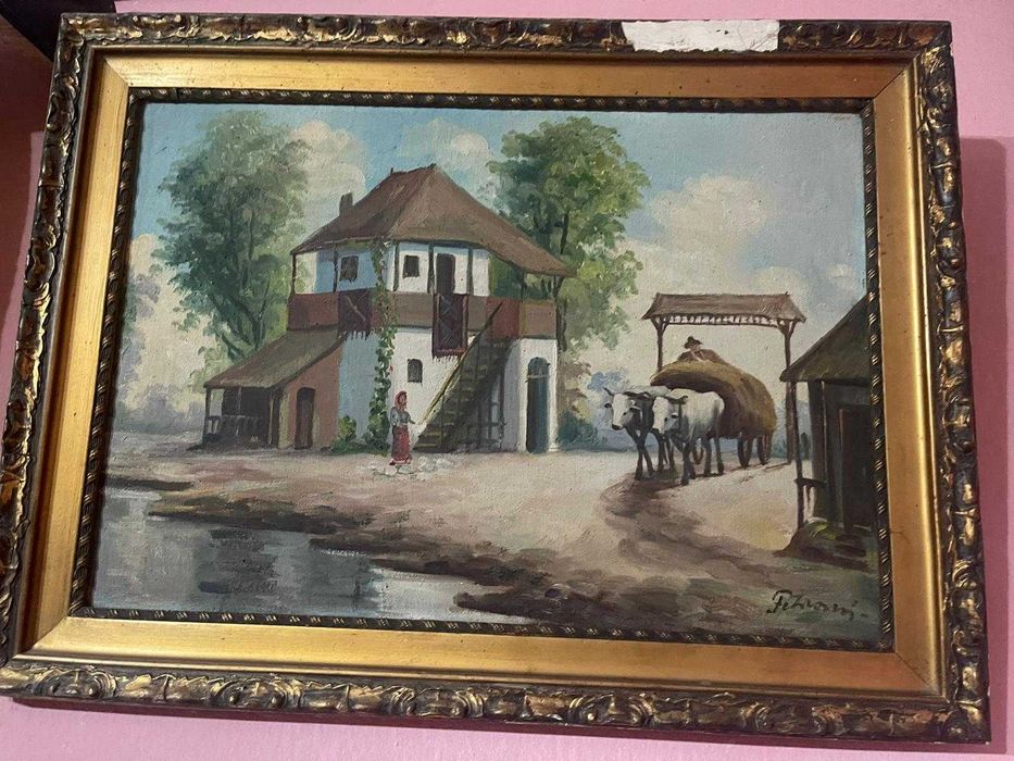 tablou vechi de peste 100 de ani semnat petrovici