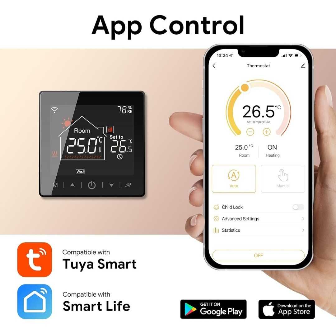 Термостати Smart Home wifi с дисплей за термопомпи,газови бойлери и др