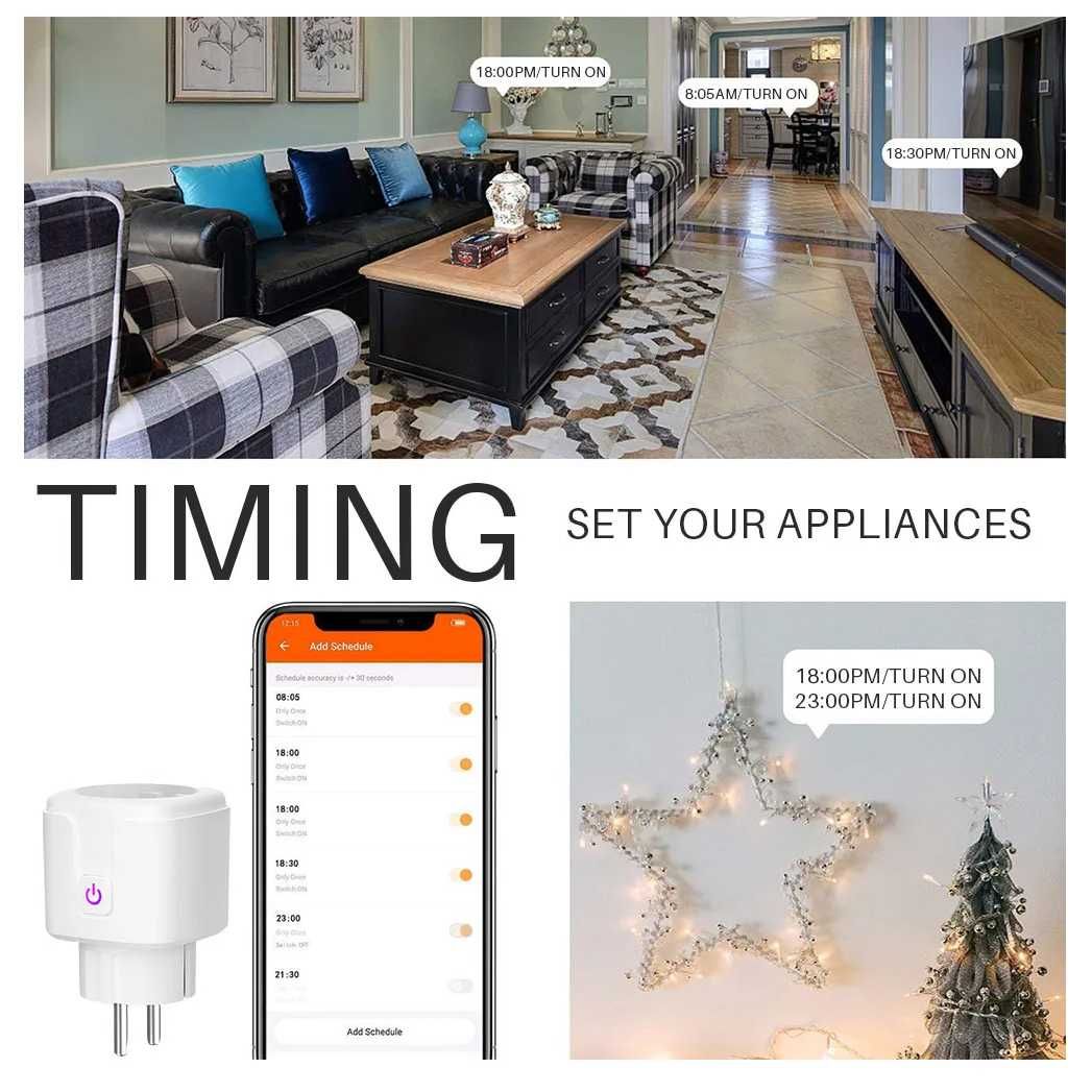 Смарт WiFi контакт STELS, 16A, Гласов контрол, Google Home, Alexa