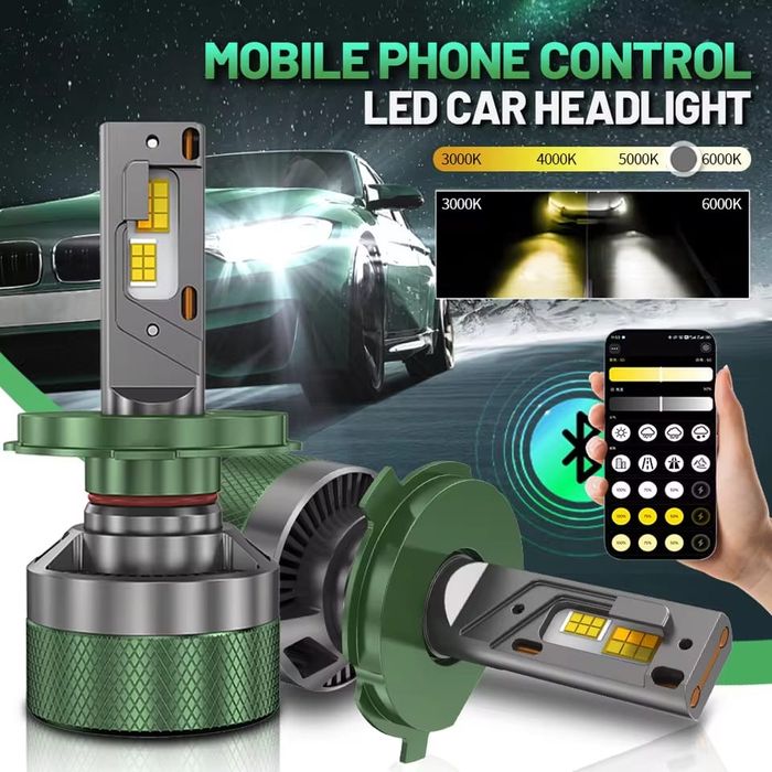 Set Doua Becuri Led H7 Cu Aplicatie Bluetooth Si 3 Nuante De Culori