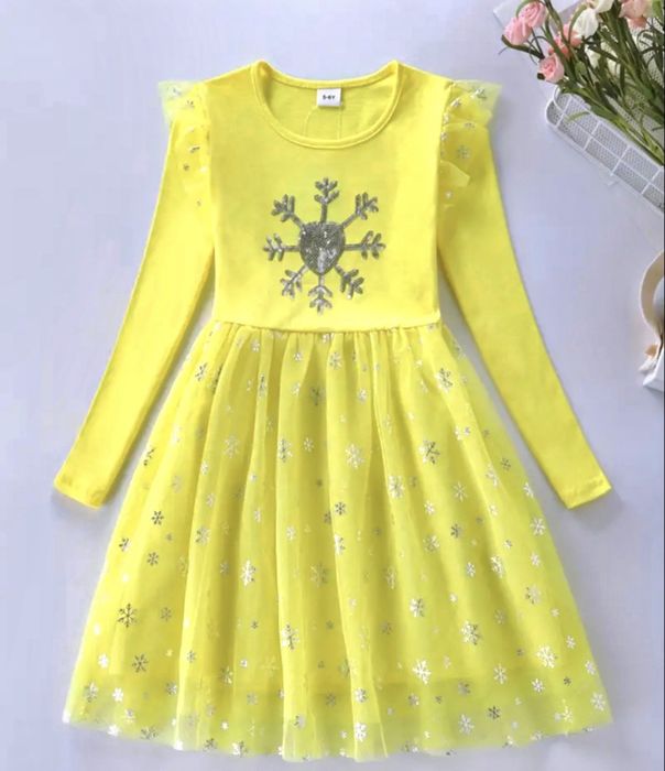 Rochie galbenă fete Crăciun 5-6 ani