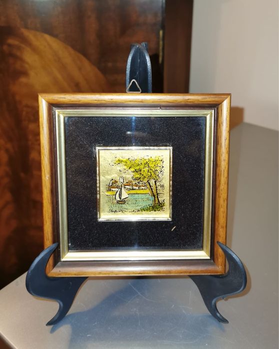 Антикварна миниатюра от 23 кт. златно фолио маркирана оригинална рядка