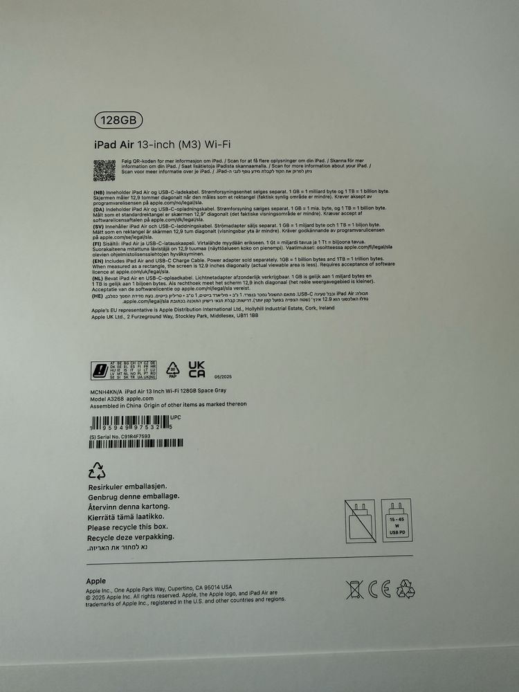Продавам Ipad Air 13 M3 128gb Wi-Fi Space Gray