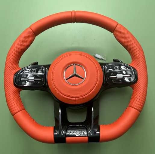 Mercedes AMG спортен волан – Червена кожа & Carbon (2019–2022)