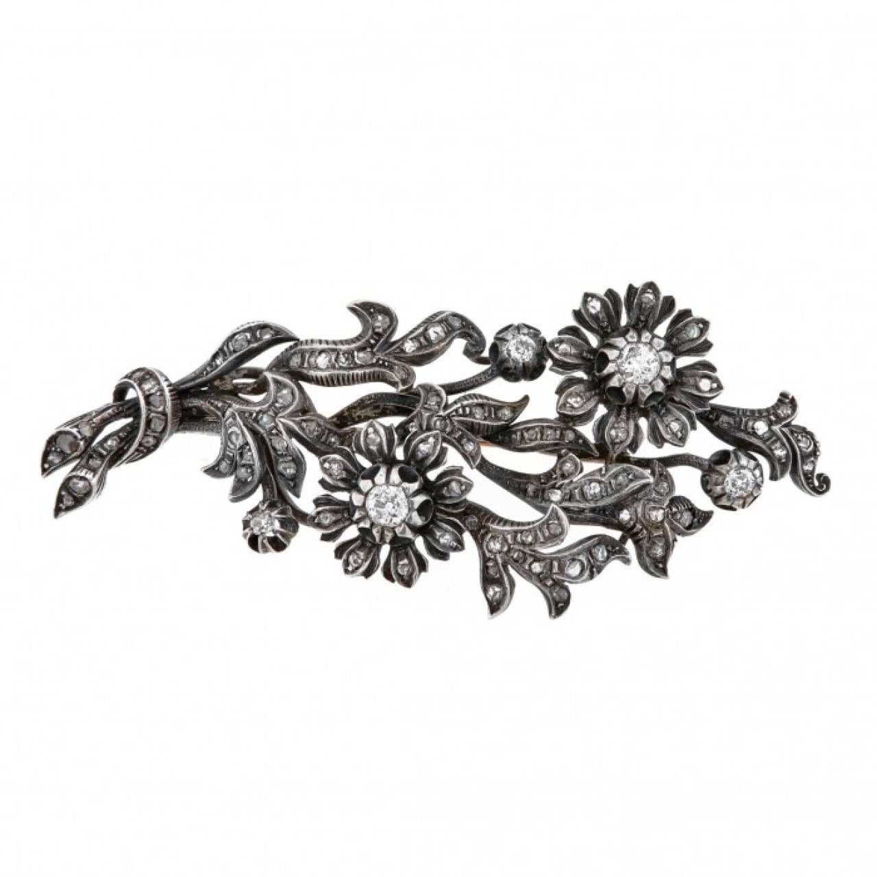 Brosa din aur roz 18k si argint cu diamante naturale, BRAU36