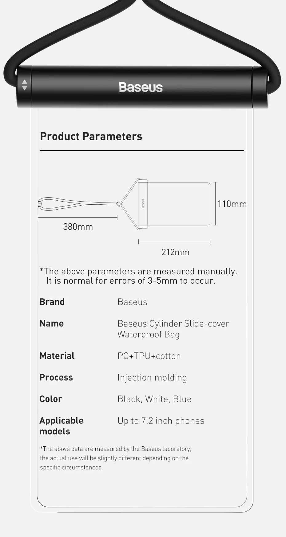Baseus Cylinder Slide-cover Waterproof Phone Case Bag Swimming Bag 7.2