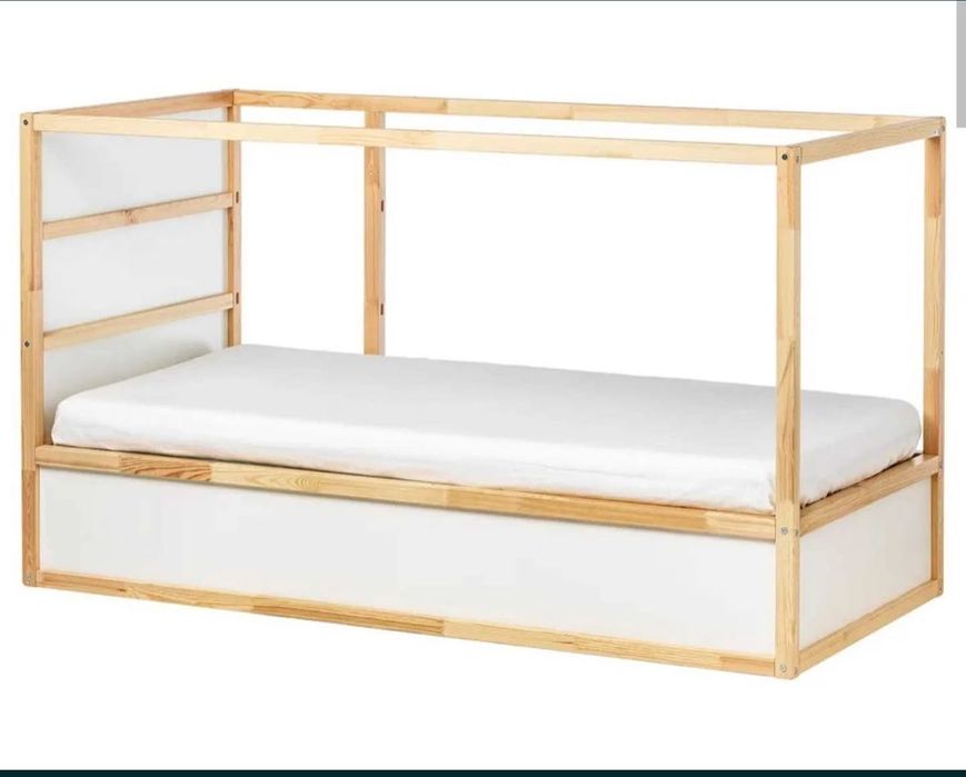 Ikea, pat etajat copii, KURA Pat reversibil, alb/pin, 90x200 cm