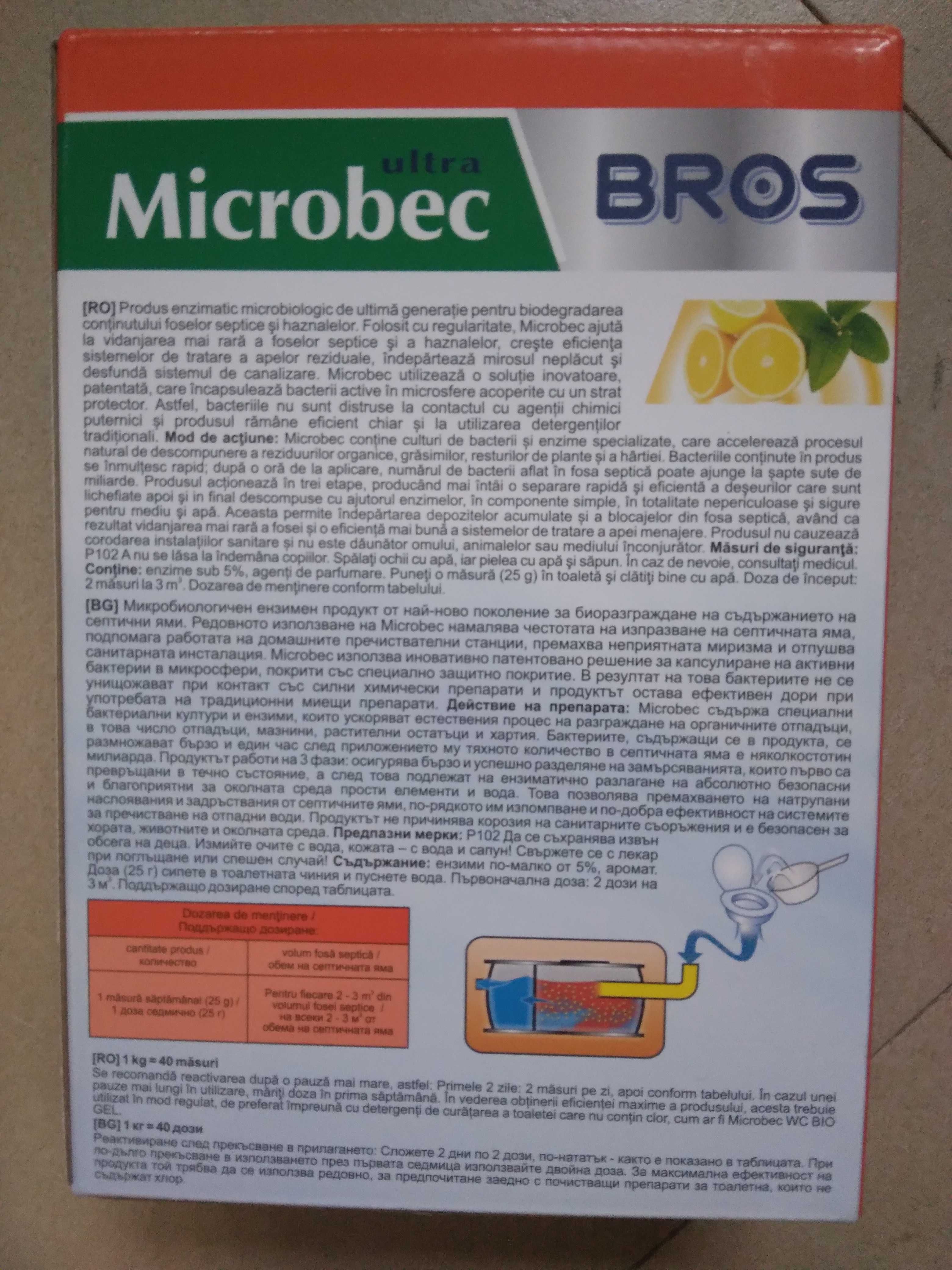 Microbec Tratament pulbere haznale, fose instalatii sanitare, 1Kg, nou