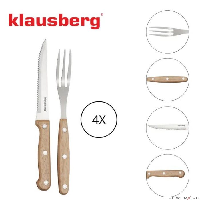 Set pentru friptura si gratar, 8 piese, otel inoxidabil, lemn,