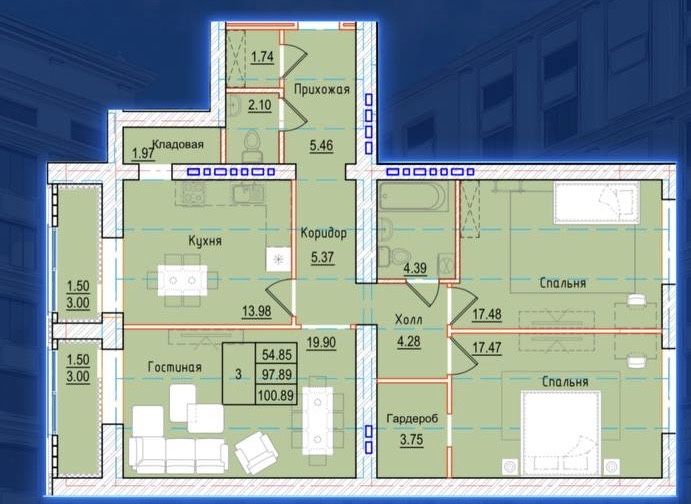 3-х комнатная квартира 101 квадрат + паркинг