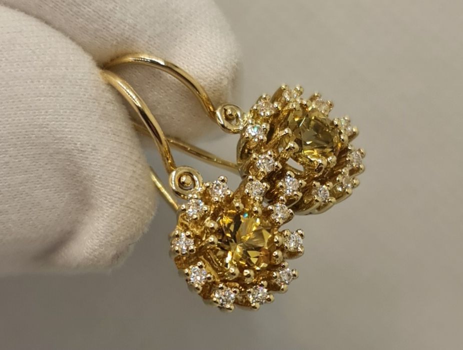 Cercei aur galben 14k citrin și zircon natural
