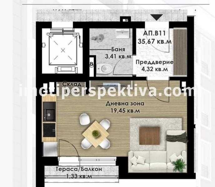Продава се Едностаен апартамент в Пловдив, Кючук Париж - 45 кв.м за 934 €/кв.м - Снимка #3