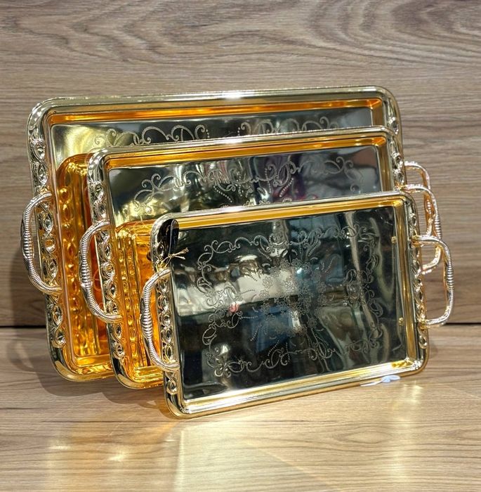 Подносы зеркальные  Gold/Silver Набор из 3 шт