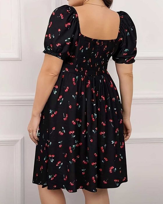 Кокетна  лятна рокля с черешки XXL