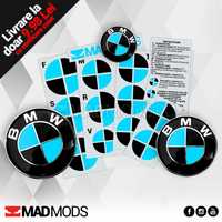 Set Stickere Embleme Negru cu Albastru BMW Seria 1 2 3 4 5 6 7 8 X i M