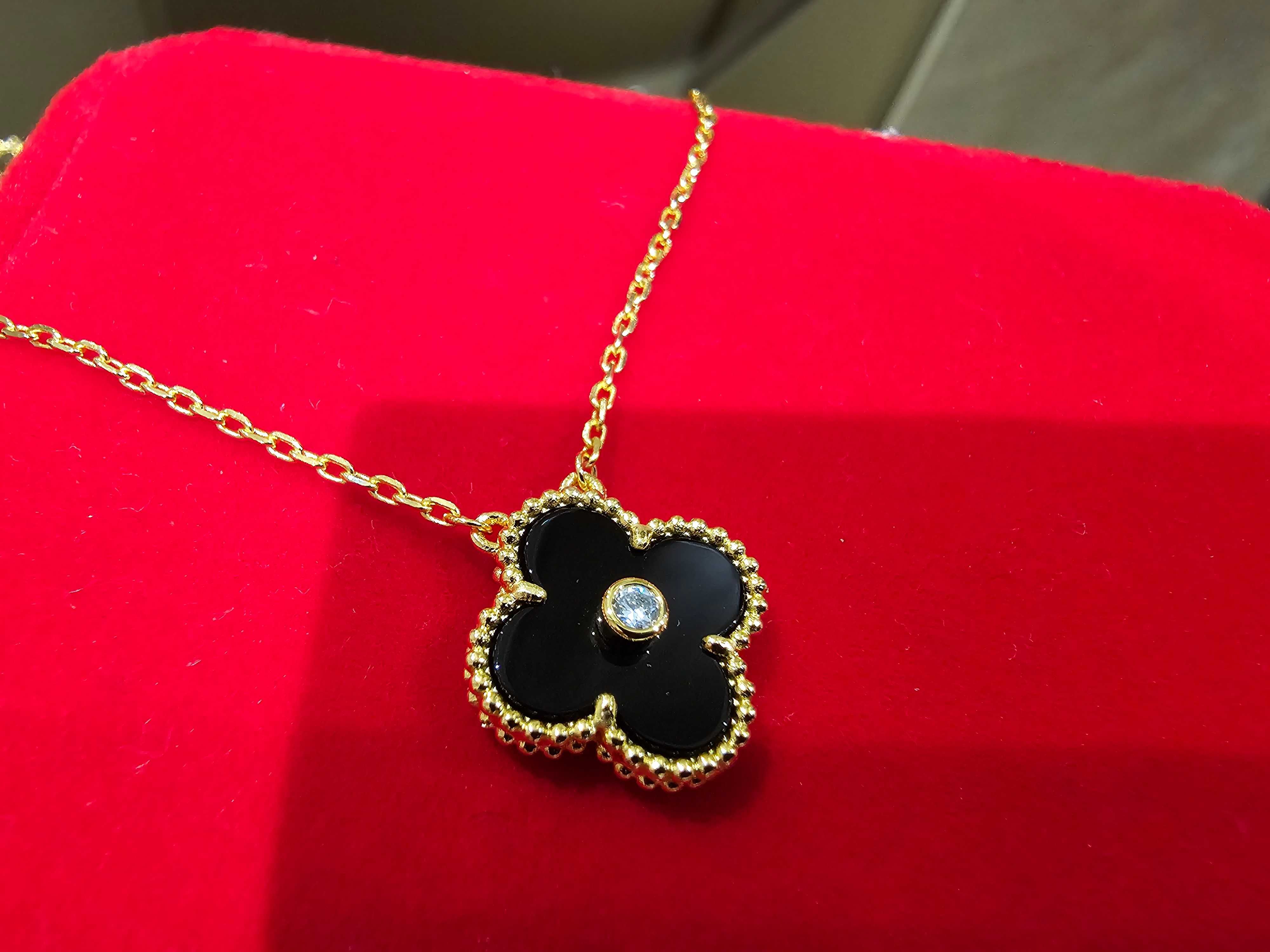 Van Cleef & Arpels VCA Gold Black Diamond Alhambra Clover Дамско Колие