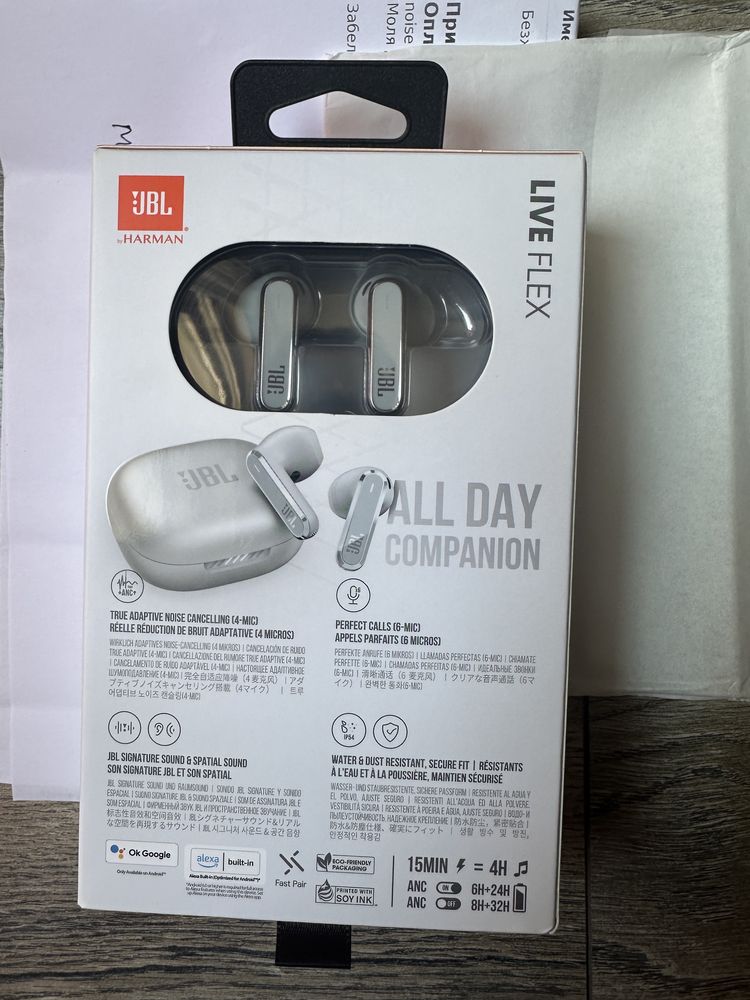 Безжични Слушалки нови в гаранция JBL - Live Flex, TWS, ANC, сребристи