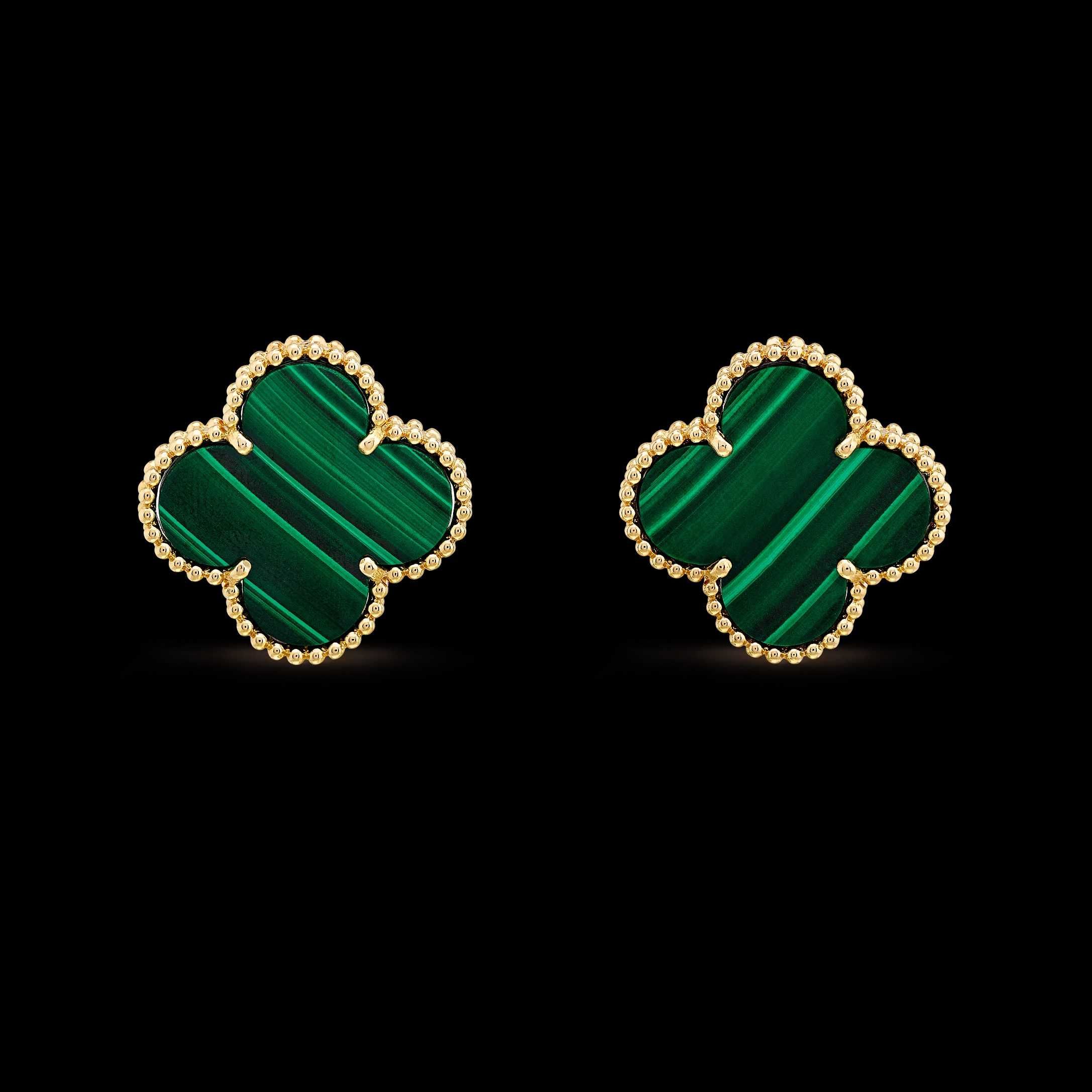 Van Cleef & Arpels VCA Gold Green Alhambra Clips Clover Дамски Обеци
