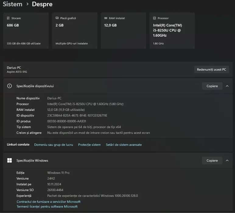 Laptop Acer Aspire 5, i5-8250U x nVidia MX150