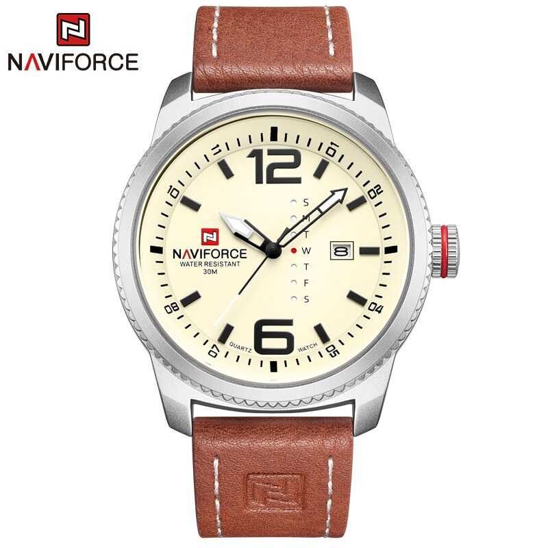 Мъжки часовник Naviforce, Кварцов, Аналогов, Естествена кожа