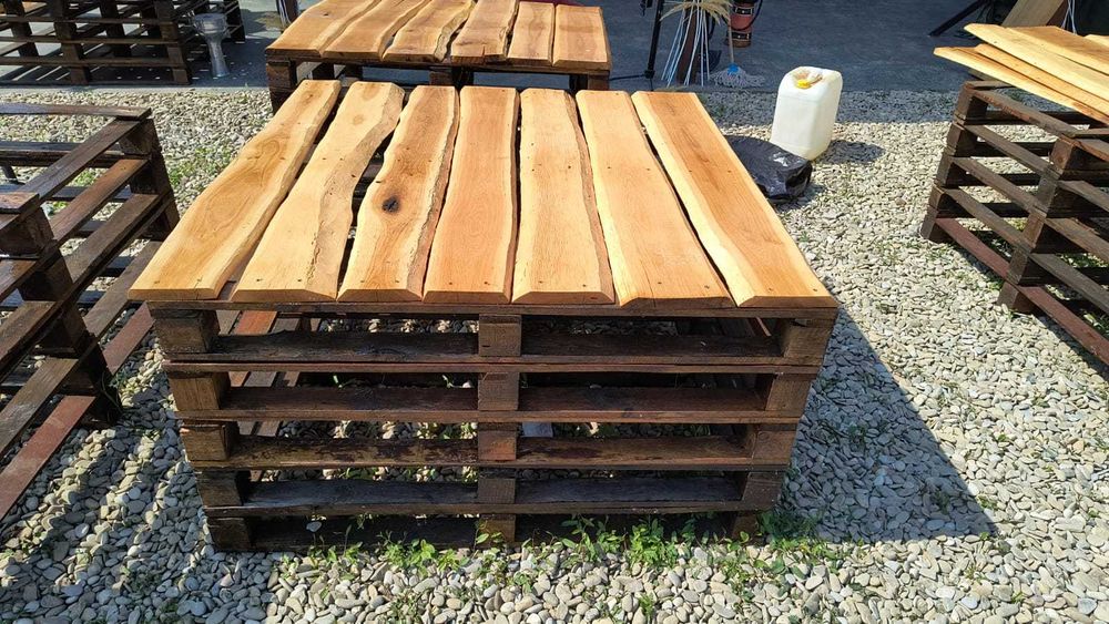 Masă rustică din paleți și lemn masiv – handmade, ideală terasă/curte