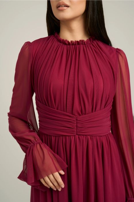 Rochie Dy Fashion magenta de ocazie din tull fin