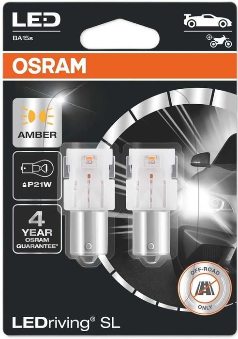 Led автомобилни крушки Osram , Amber, P21W, 1.3W, 2 броя, жълти