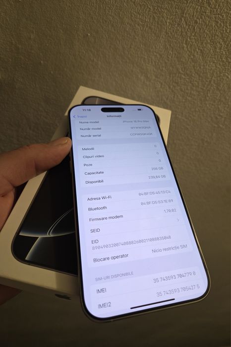Vand iphone 16 Pro Max 256Gb ca nou la cutie