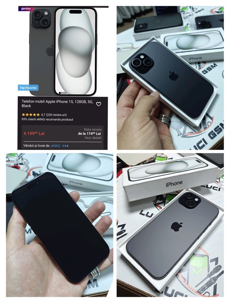 iPhone 15 5G (Black Titanium) 128Gb Full Box NOU Desigilat Ofertă Preț