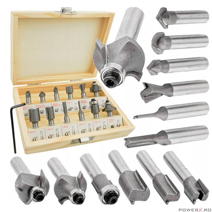 Set 12 Freze Profesionale pentru Freza Oberfreza Prindere 8mm Verke