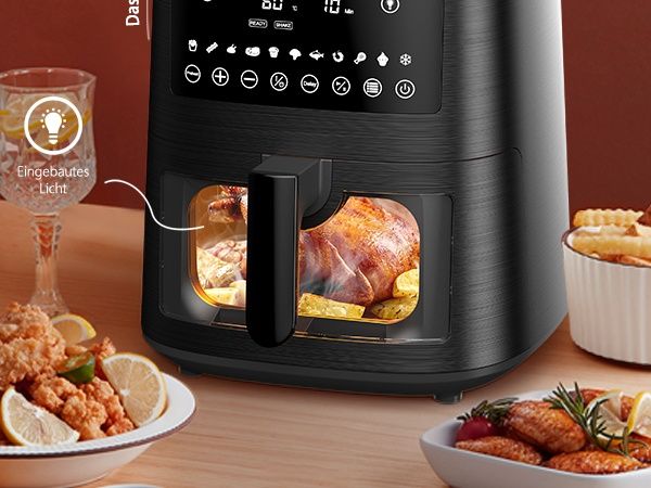 Фритюрник с горещ въздух (Air Fryer) XXL 7.2 литра с прозорец за наблю