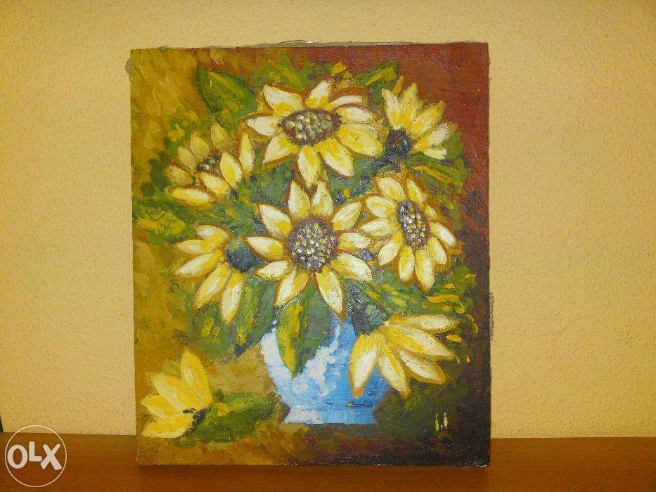 Pictura ulei pe panza flori galbene