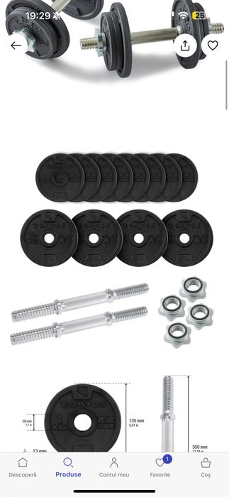 Set gantere 20kg + 2discuri 2kg+ bara