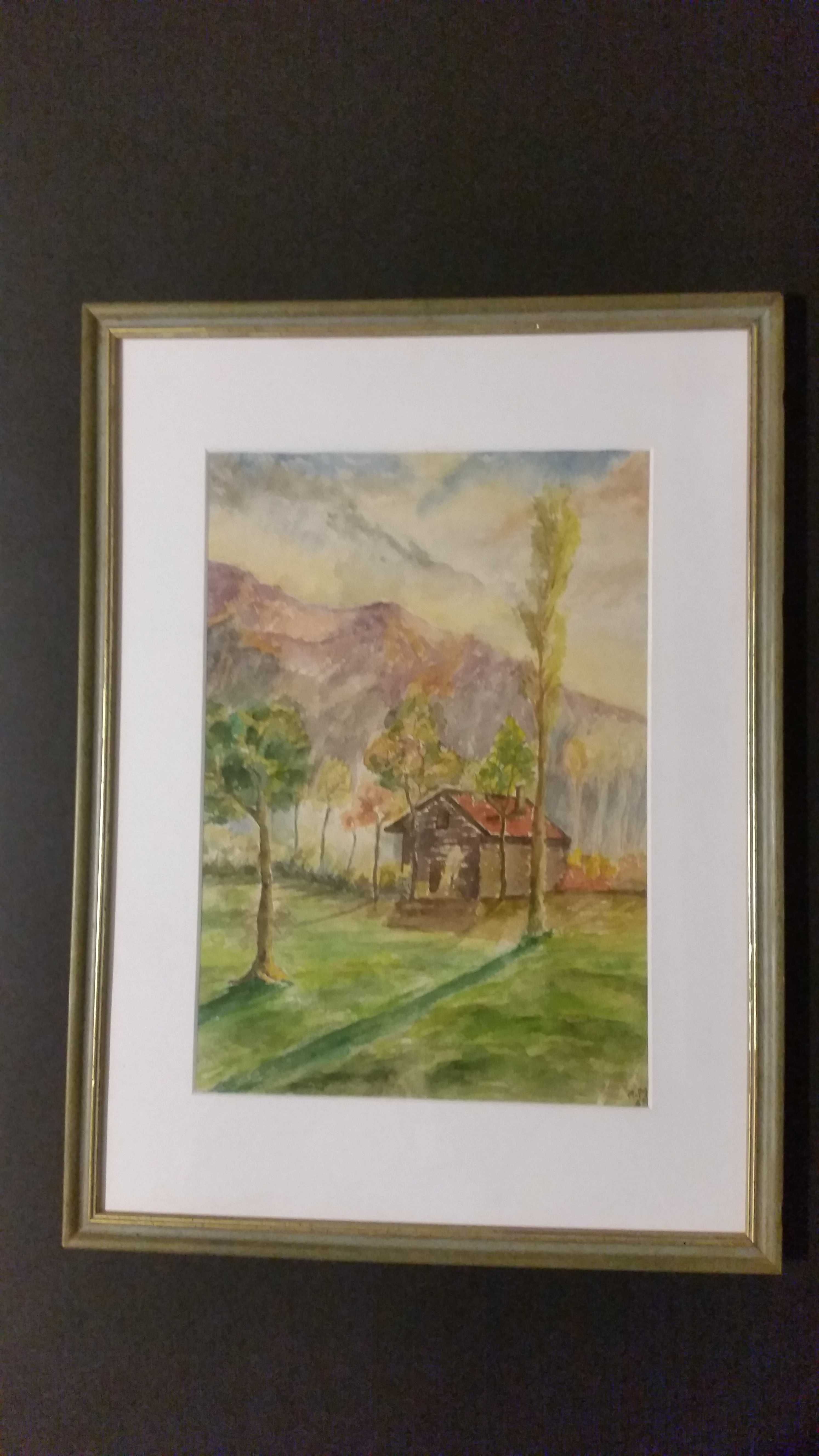 Планински пейзаж с къщичка. Акварел, рисуван през 1969 година.
