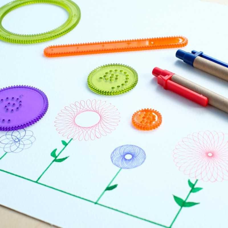 Set creatie copii, Spirograf, sabloane desen, 5 spirale si 2 creioane