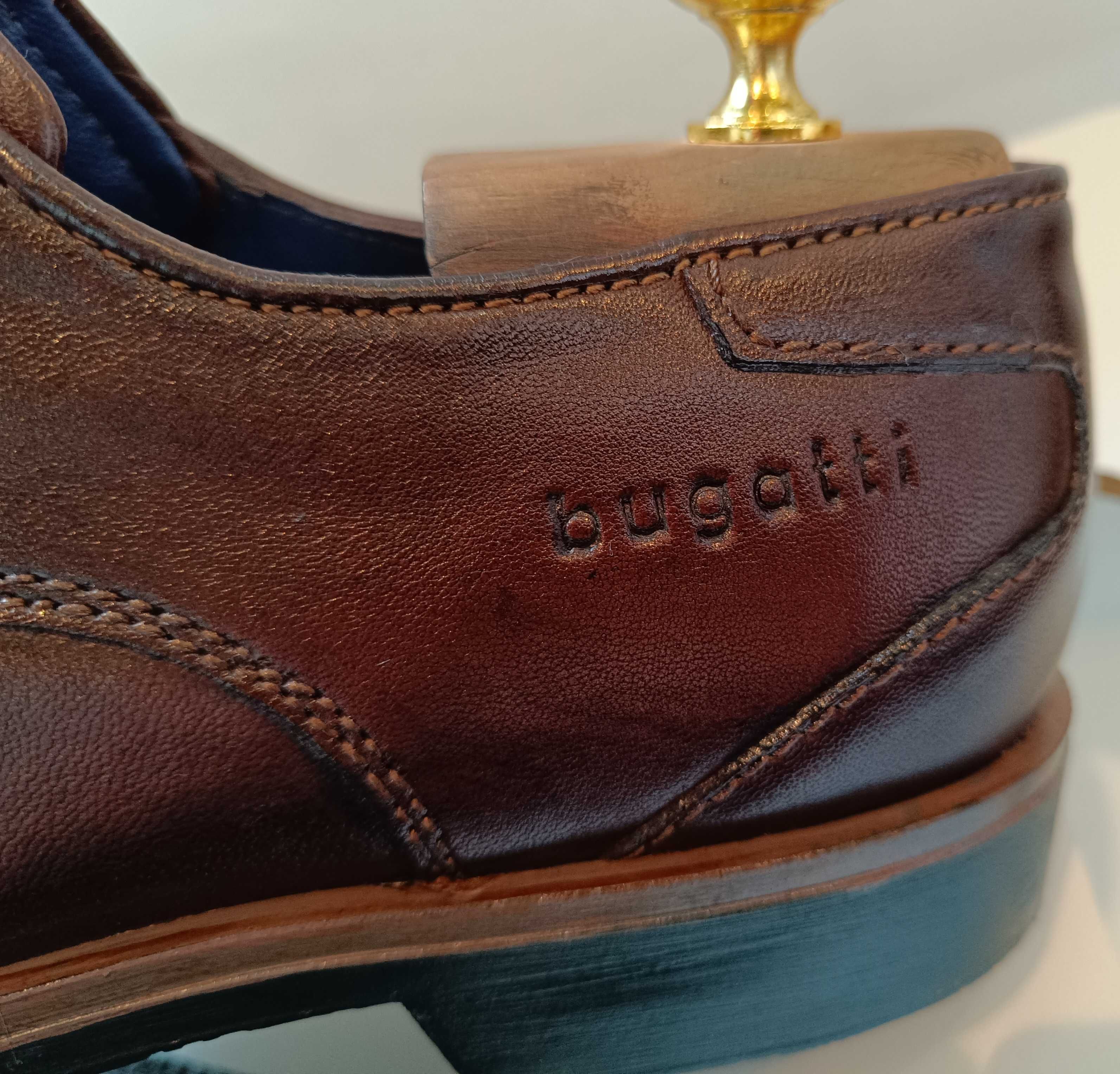 Pantofi derby 45 plain toe premium Bugatti NOI piele naturala moale