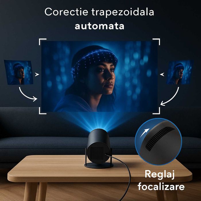 Video Proiector Smart Portabil  HD (Suport 4K), Wi-Fi 6