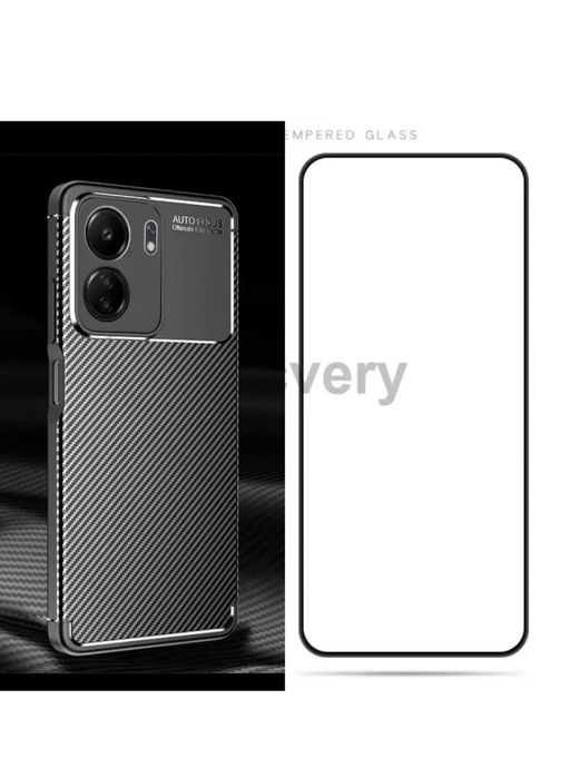 Husa Carbon Autofocus +Folie Sticla Xiaomi Redmi 13C/13 PRO 5G/14C