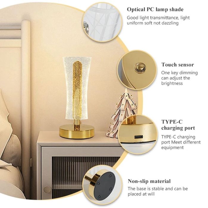 Золотая LED настольная лампа с акриловым абажуром