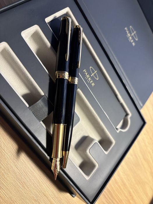 LUX! Set stilou penita aur + pix Parker Sonnet negru accesorii aurite