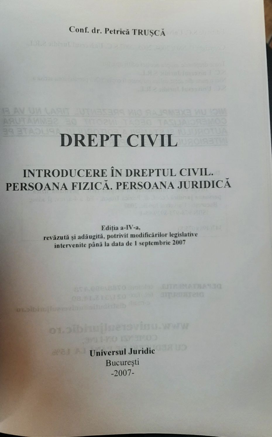 Introducere în dreptul civil. Persoana fizica - Petrila Trusca