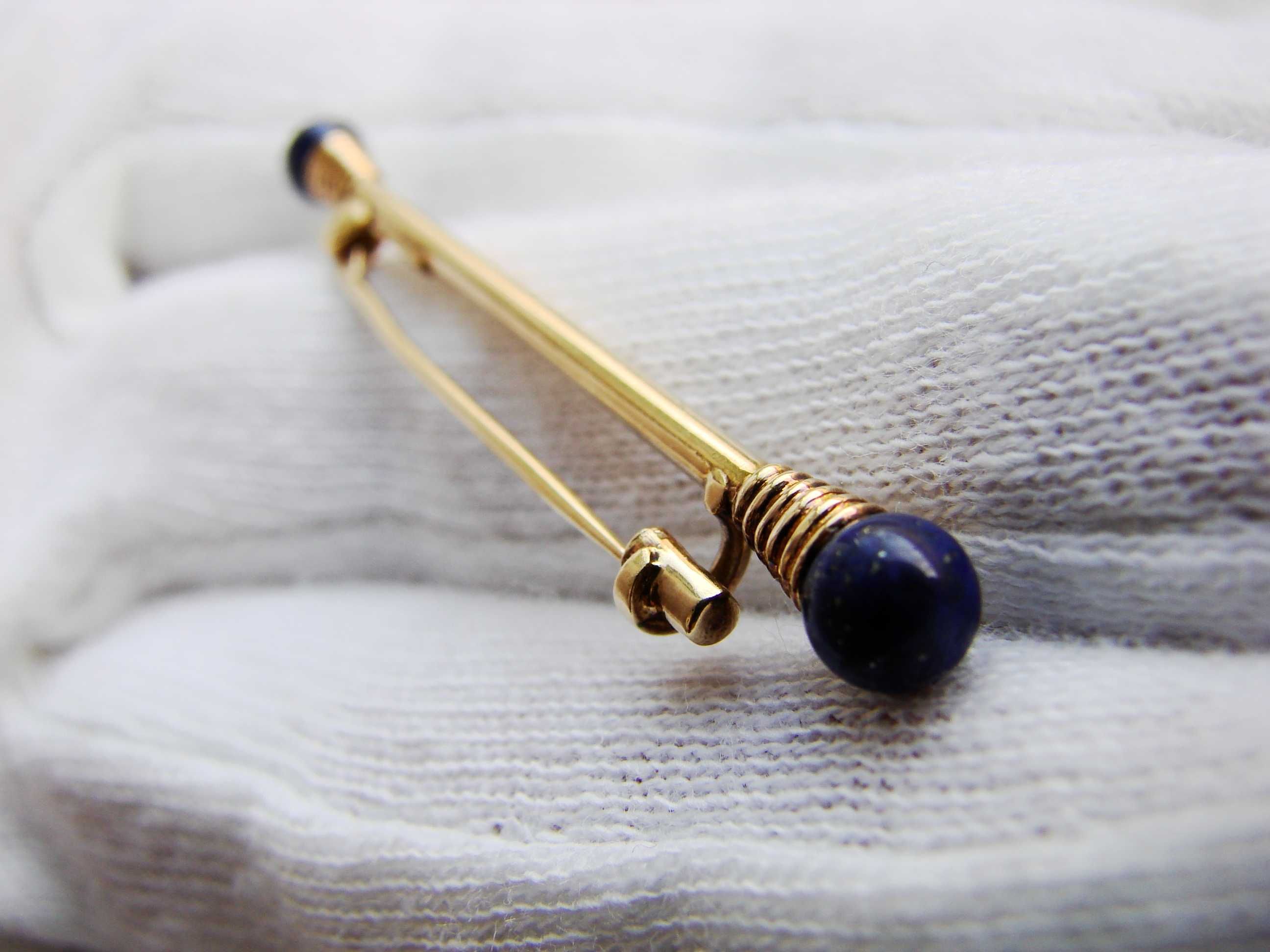 Ac De Par Din Aur Brosa Aur 14K Baston Brooch Lapis Lazuli